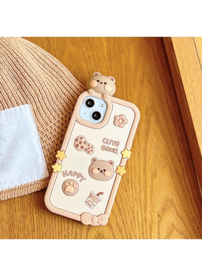 قضايا الهاتف Kawaii متوافقة مع iPhone 13 Pro Max ، قضية الدب الكرتون الجميلة مع زهرة الدب البني حالة الهاتف النساء البنات 3D غطاء السيليكون الناعم مقاوم للصدمات لـ iPhone 13 Pro Max - Image 4